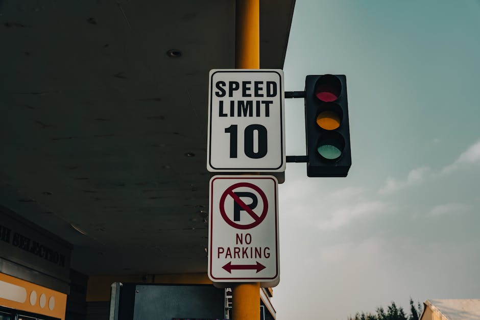 A circular no parking sign with a red border, blue background, and red diagonal line is mounted on a grey metal pole against a textured stone brick wall. The wall features a horizontal band of red bricks at the lower section, with a mix of beige, grey, and black stones above, creating a rough surface. Shadows cast by the sign and pole suggest direct sunlight, and the sign is positioned on a paved area, indicating a street or pavement setting. This image relates to parking restrictions that may affect home relocation or furniture transport during moving activities, aligning with Lewisham council permit rules for street parking during moves, as explained by Man and Van Lewisham's removals services.